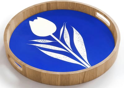 Dienblad rond 40x40 cm - Schootdienblad hout - Tulp - Minimalistisch - Bladeren - Wit - Borrelplank rechthoek - Plateau houten dienbladen