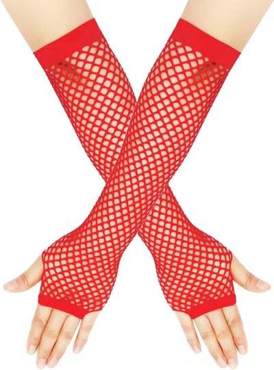 Lange visnet handschoenen voor vrouwen en meisjes, perfect voor feesten en speciale gelegenheden, Rood, Eén maat