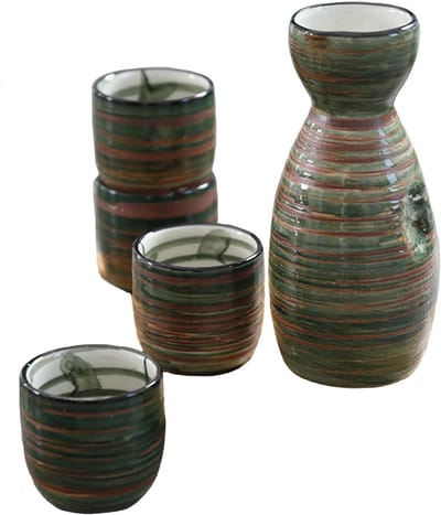 Traditionele Japanse Sake Set van 5 Stukken, Keramische Wijn Glazen voor Feesten en Gezellige Avonden, Perfect voor Restaurants en Thuisgebruik