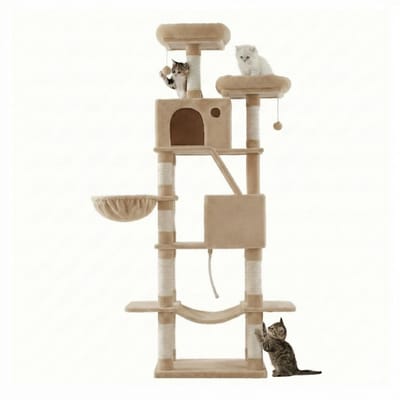 Feandrea - Krabpaal - Kattenboom - Grote Katten - 206 cm Hoog - 13 Krabpalen - 2 Grotten - Hangmat