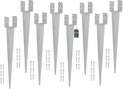 KOTARBAU® 8 Stuks Grondanker, Paalhouder, 0-120 mm, Verzinkt Staal, 70 cm, Zilver, Verstelbare Paalhouder, Paalvoet, Paalsteun, Paalanker, voor Tuinconstructies