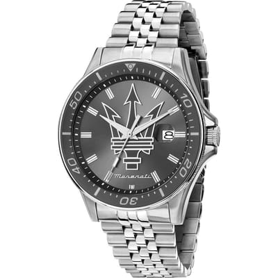 Maserati Sfida roestvrijstalen horloge met grijze wijzerplaat met zonnestraalmotief, quartz uurwerk, R8853140010, waterdicht tot 100 meter. gray