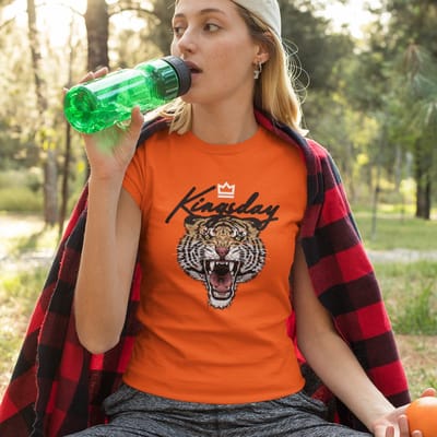 Oranje Koningsdag T-shirt - MAAT S - Dames Pasvorm - Kingsday Crown Tiger