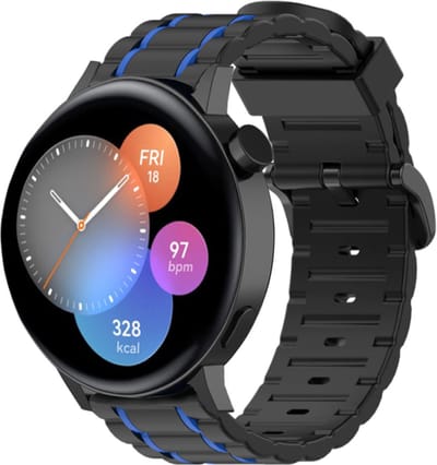 Strap-it Siliconen sport gesp bandje - geschikt voor Huawei Watch GT 2 42mm / GT 3 42mm / GT 3 Pro 43mm - zwart/blauw