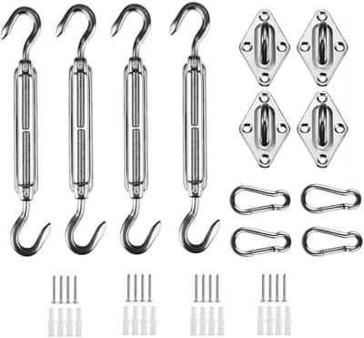 Schaduwdoek Bevestigingsset RVS 304 – Complete Montageset met Spanschroeven – Extra Sterk, Roestvrij & Eenvoudig te Installeren – Voor Tuin, Terras en Balkon
