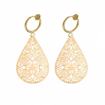 Klem oorbellen -goudkleurig- filigraan- druppel -middel- geen gaatje-Charme Bijoux