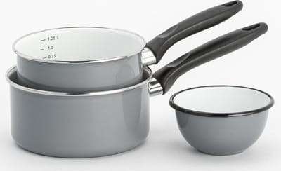 Lite-Body Magnus 2 delige steelpannenset met gradatie - Ø16 CM en Ø18 CM - Emaille - Grijs - Inductie en gas