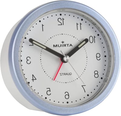 Design Wekker - Analoge Klok - Wakker Worden - Stil Kwarts Uurwerk - 9 Centimeter - Wit Lichtblauw