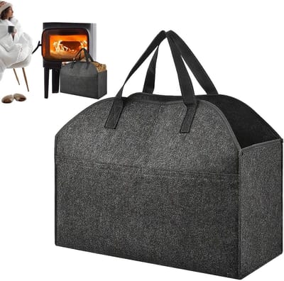 Brandhoutmand Vilt - Draagtas Hout - Haard Aanmaken - Robuuste Handgrepen - 55x25x43 cm - Grijs