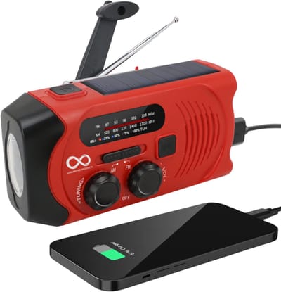 Noodradio - Solar - Opwindbaar - Rood - Powerbank Zonne-energie - Zaklamp - Opwindbare Radio - Noodpakket