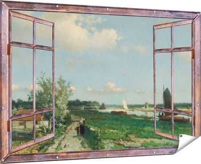 Gards Tuinposter Doorkijk De Trekvliet bij Rijswijk - Jan Hendrik Weissenbruch - 180x120 cm - Tuindoek - Tuindecoratie - Wanddecoratie buiten - Tuinschilderij