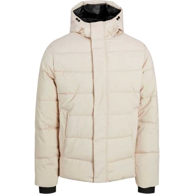 Jack And Jones Heren pufferjack met capuchon, geribd en in kleurblokken (Maanstraal)