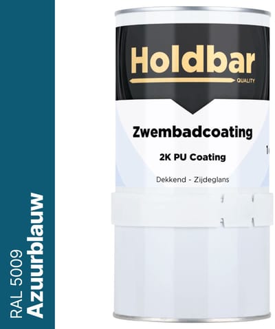 Holdbar Zwembadcoating Azuurblauw (RAL 5009) 1 kg - Zwembadverf - Alle kleuren - Waterdicht - Gemakkelijk reinigen - UV-bestendige Zwembad Verf - Chloor en Chemicaliën Bestendig - 2 Componenten