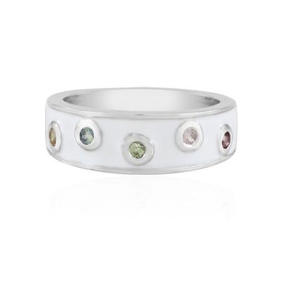Cavill - Zilveren Ring met Blauwe Saffieren uit Madagaskar - 925 Sterling Zilver met Platina Coating - 5 Rond Geslepen Saffieren - Elegante Bezel Ring