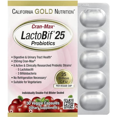 California Gold Nutrition, LactoBif Probiotica, Cran-Max, 25 miljard CFU, 30 vegetarische capsules