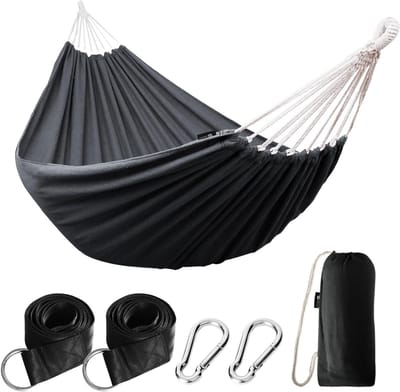 Comfortabele Outdoor Hangmat van Katoen 210 x 150 cm, Draagvermogen tot 200 kg, Inclusief Opbergtas voor Tuin en Patio - Lichtgroen