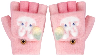 Dailygoods- Vingerloze Handschoenen - Kinderwinterhandschoenen - Zacht Gebreid Materiaal - Konijnenmotief - Geschikt voor Wintersport - Maat 16 cm - Handwasbaar - Winterhandschoenen