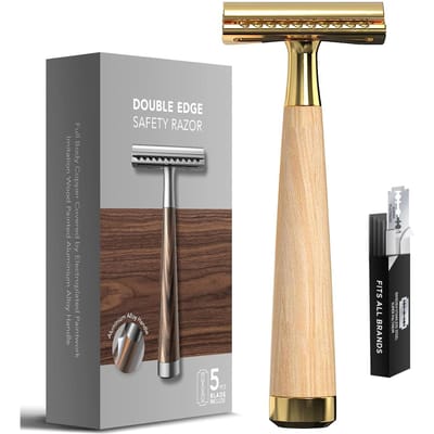 Double Edge Veiligheidsscheermes Handvat Scheermes met 5 Mesjes Heavy Duty Eco-Vriendelijk Scheermes Vervangbaar mes gray