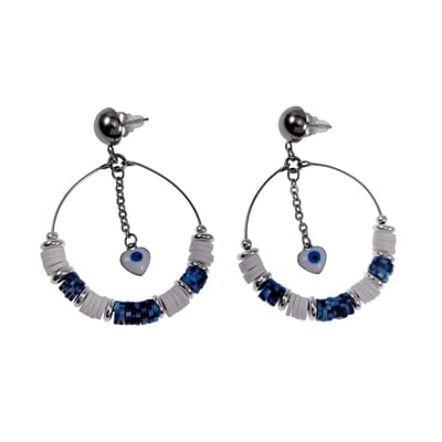 Lange Oorbellen Dames - Roestvrij Staal - Oorbellen met Turkse Oog Hanger - Witte-Bluwe Oorbellen