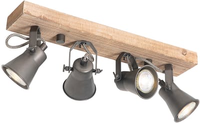 QAZQA jelle - Landelijke Plafondspot | Spotje | Opbouwspot - 4 lichts - L 46 cm - Zwart - Woonkamer | Slaapkamer | Keuken