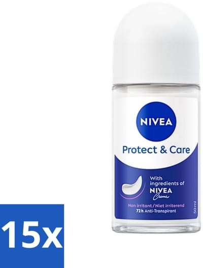 15 x Nivea - Deodorant - Roller - Protect & Care - 48 Uur Lang Werkend - 50 ml - NIVEA Deodorant Roller - 48 Uur Bescherming - Anti-transpirant - Verzorgende Deodorant - Alcoholvrij Deodorant