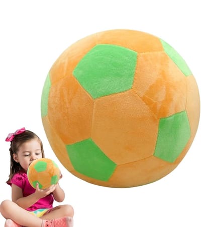 Pluche voetbal - Sportkussen decoratie - Ontspanning en decoratie - Zacht PP-katoen vulling - 22 x 22 cm - Groen Oranje