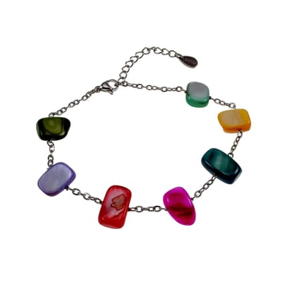 Fijne Armband met Kleurrijke Schelpstenen, Armband Dames, RVS - Verstelbaar 16 tot 19cm - Handgemaakt door esde2