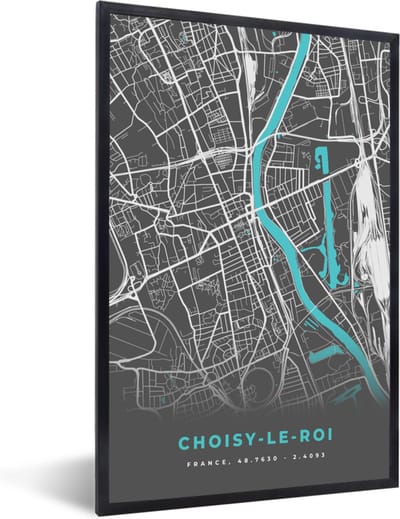 Fotolijst incl. Poster - Plattegrond - Stadskaart - Kaart - Frankrijk - Choisy-le-Roi - 40x60 cm - Posterlijst