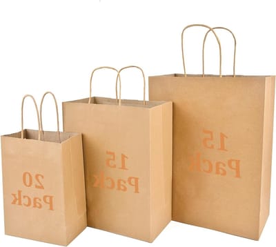 50 Stuks Bruine Papieren Tassen met Handvatten - Diverse Maten voor Cadeaus, Feesten en Opslag