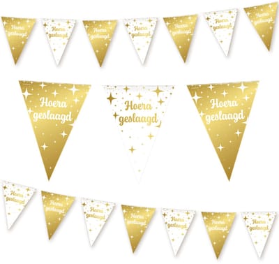 Q2P - Slinger - Geslaagd - Versiering - Decoratie - Examen - Vlaggenlijn - Goud & Wit - 10m