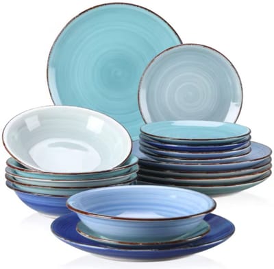 Serviesset 18 delig Blauw - 6 persoons, Dinerborden en Bordenset - Voor Diner, Keuken, Dagelijks Gebruik en Ontbijt