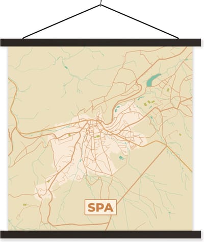 Posterhanger incl. Poster 60x60 cm - Schoolplaat - Stadskaart - Kaart - Vintage - Spa - Plattegrond - Textielposter - Zwarte latten - Stadskaart