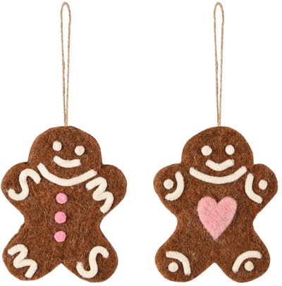 Dekoratief | Hanger cookie, bruin/wit/roze, stof, 8x10x1cm, set van 2 stuks | A255338
