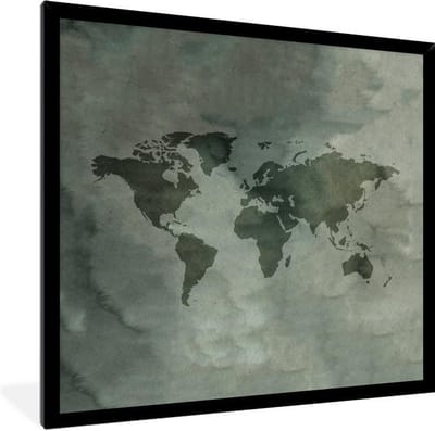 Poster in lijst - Fotolijst 40x40 cm - Posters - Wereldkaart - Grijs - Simpel - Posterlijst zwart - Decoratie - Wanddecoratie woonkamer - Muurdecoratie slaapkamer