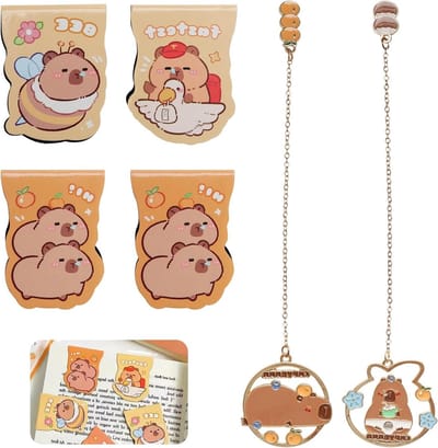 Set van 4 Magnetische en 2 Metalen Kawaii Boekmerken - Schattige Boekenleggers voor Volwassenen, Kinderen en Kantoorbenodigdheden