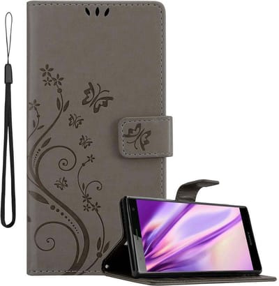 Cadorabo Hoesje geschikt voor Sony Xperia XZ2 in BLOEMEN GRIJS - Beschermhoes in bloemmotief met magnetische sluiting, standfunctie en kaartsleuven Book Case Cover Etui