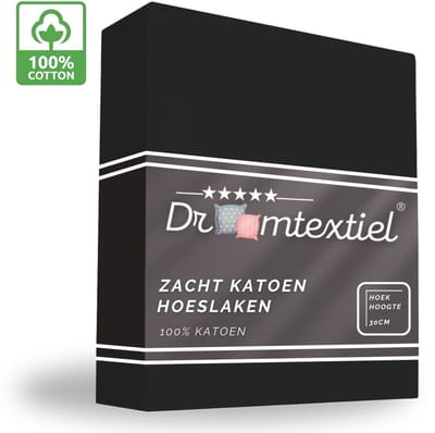 Droomtextiel Hoeslaken Zwart - 80x200 cm - 100% Katoen - Perfecte Pasvorm - Heerlijk Zacht