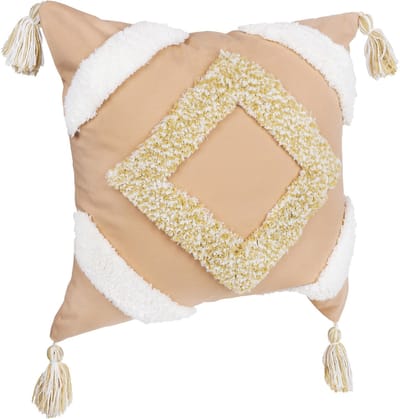 QUVIO Kussensloop met ruit patroon en franjes / Kussenhoes / Sierkussen / Sierkussenhoes - 45 x 45 cm - Lichtroze / Beige