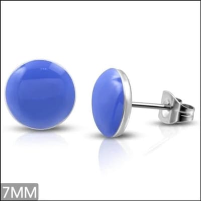 Aramat Jewels | Oorbellen | RVS Ronde Oorbellen Kleurrijk Emaille - Vrolijke Oorstekers | 7mm / Blauw | |9mm | Staal | Kinderen, Volwassenen | Verkleurd niet