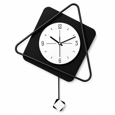 Luxaliving Wandklok met Pendel – Stil Uurwerk (Geluidloos) – Moderne Design Klok – Grote Wandklok – Minimalistisch – Zwart Wit – 40x45 cm