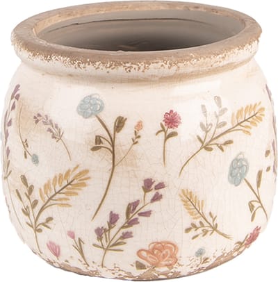 Clayre & Eef Bloempot Ø 12x9 cm Roze Beige Keramiek Bloemen