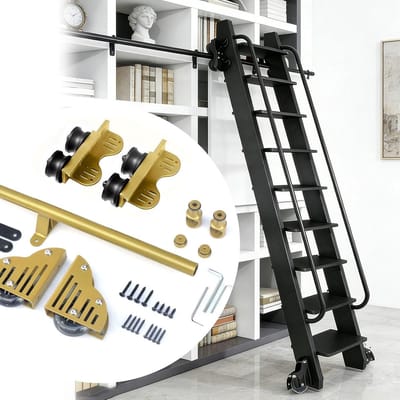 Ladder Glijdmechanisme - Rolmechanisme - Hoge Items Bereiken - Zwaar Koolstofstaal - 300 Pond Capaciteit - Zwart