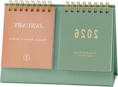 Bureaukalender 2026 - Staande Kalender Mini - Planning bijhouden - Inspirerende Citaten Pagina's - 6.5 x 4.7 inch - Groen