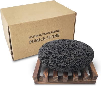 Natuurlijke Puimsteen voor Voeten en Handen - Scrubbersteen met Houten Badbak voor Eeltverwijdering