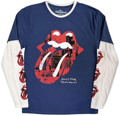 The Rolling Stones - Collage Tongue Longsleeve shirt - S - Donkerblauw/Wit