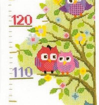 Vervaco - Telpakket kit - Geboorte - Groeimeter - Taterende uiltjes - PN-0147238 - Borduren - Borduurpakket - Borduurpakket geboorte - Borduurpakket volwassenen