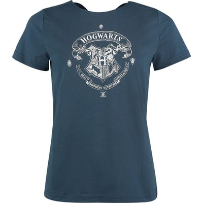 Harry Potter T-shirt - T-shirt with Hogwarts Crest - S tot XXL - voor Vrouwen - blauw