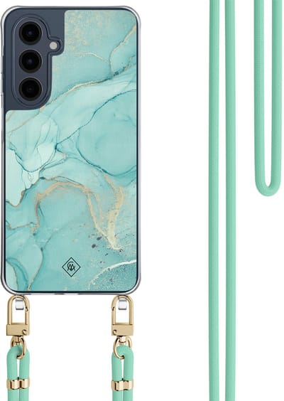 Casimoda® hoesje met mintgroen koord - Geschikt voor Samsung A16 - Marmer mint groen - Afneembaar koord - TPU/polycarbonaat - Paars
