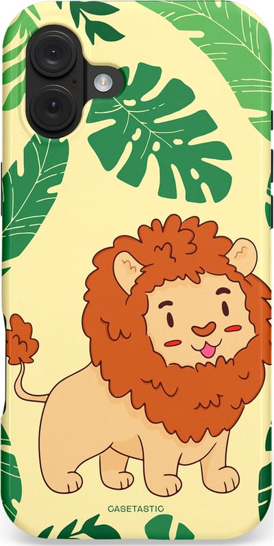 Casetastic hoesje geschikt voor Apple iPhone 16 Plus - MagSafe - Dubbellaagse bescherming - Jungle Leeuw Ontwerp - Fashion Case - Crème Groen Terracotta