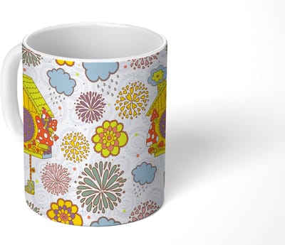 Mok - Koffiemok - Koekoeksklok - Patronen - Paddenstoel - Bloemen - Mokken - 350 ML - Beker - Koffiemokken - Theemok